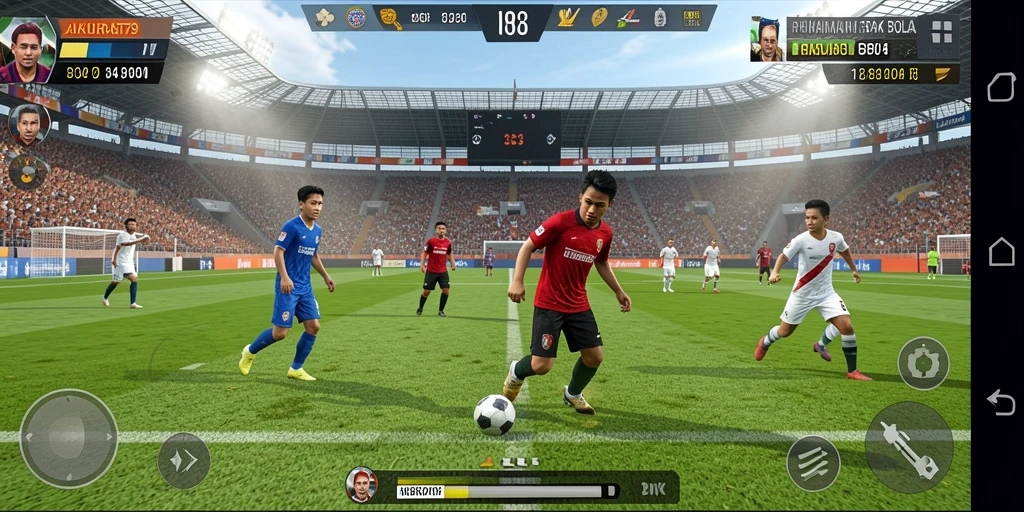 Tampilan menarik dari gameplay sepak bola yang seru.