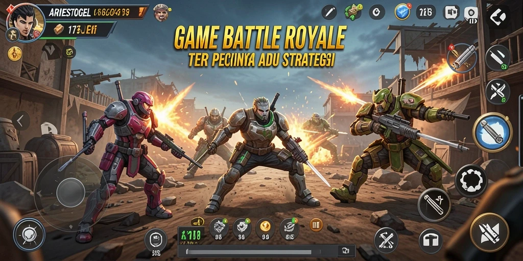 Screenshot ARIESTOGEL menampilkan aksi seru dalam pertempuran Battle Royale.