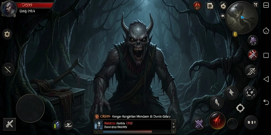 Tangkapan layar CRS99 menampilkan suasana kelam dalam gameplay Horror.