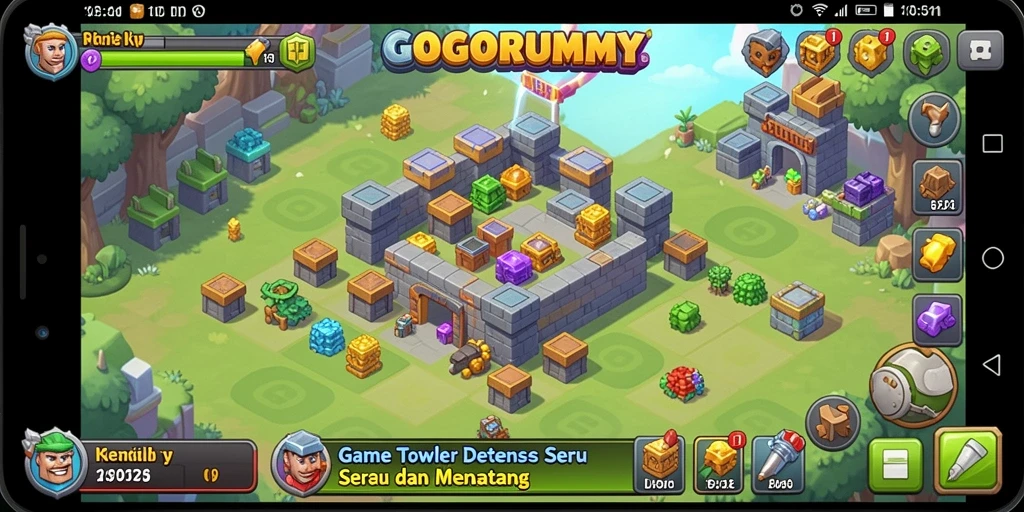 Screenshot GOGORUMMY menampilkan aksi seru dalam gameplay Tower Defense.
