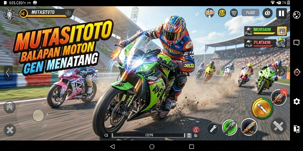 Gameplay seru dari MUTASITOTO dengan balapan motor yang cepat.