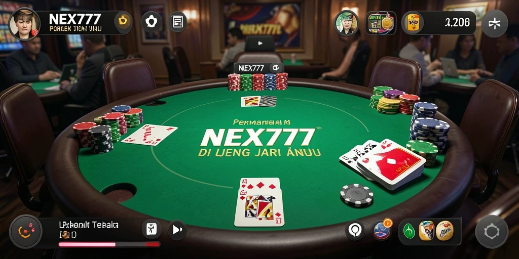 Tangkapan layar gameplay NEX777 yang menampilkan aksi seru permainan Poker.