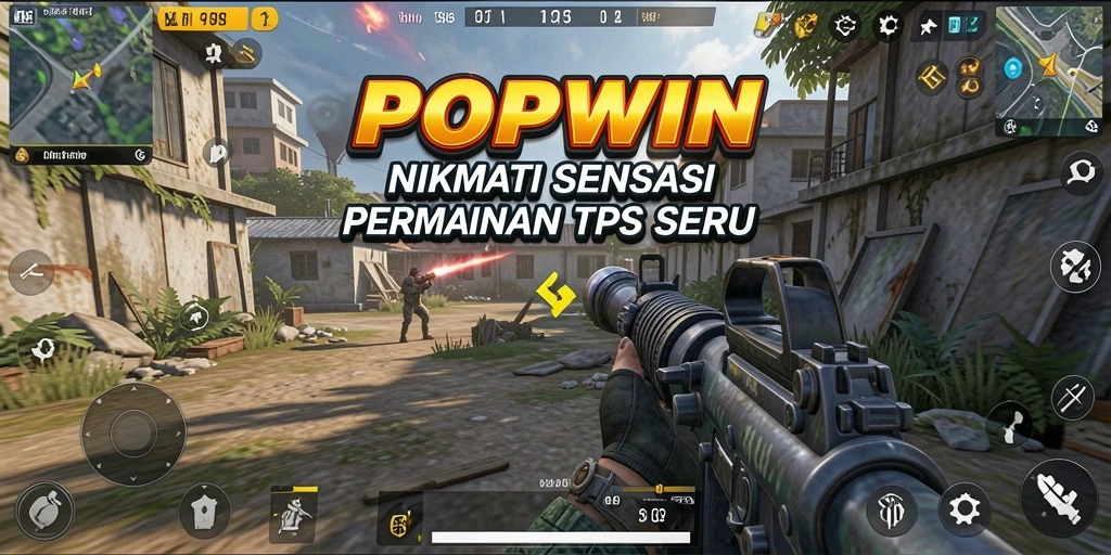 Screenshot utama POPWIN menampilkan aksi seru dalam permainan TPS.