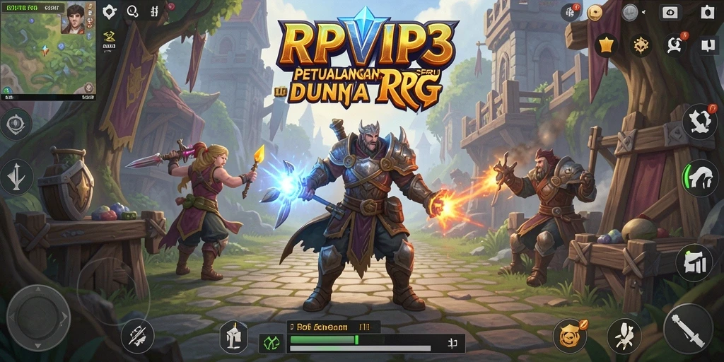 Tampilan screenshot RPVIP3 menampilkan pertempuran intens di dunia fantasi.