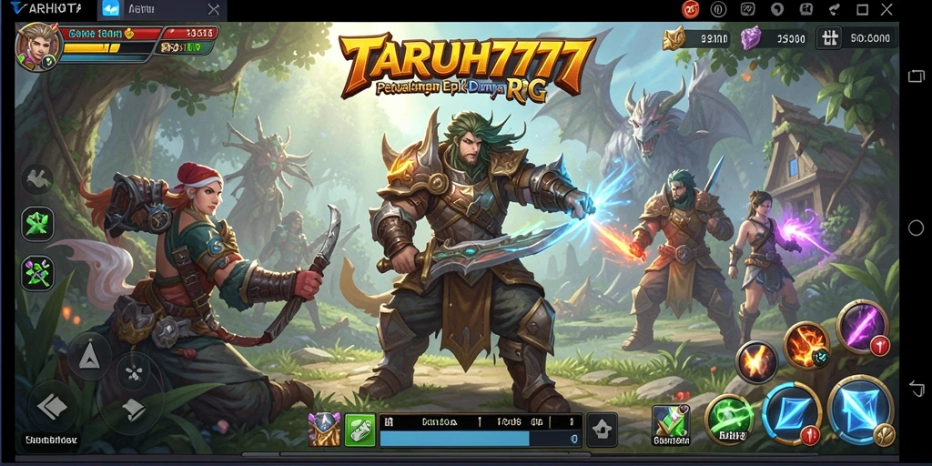 Screenshot TARUH777 menunjukkan pertempuran seru antara karakter heroik dan monster.